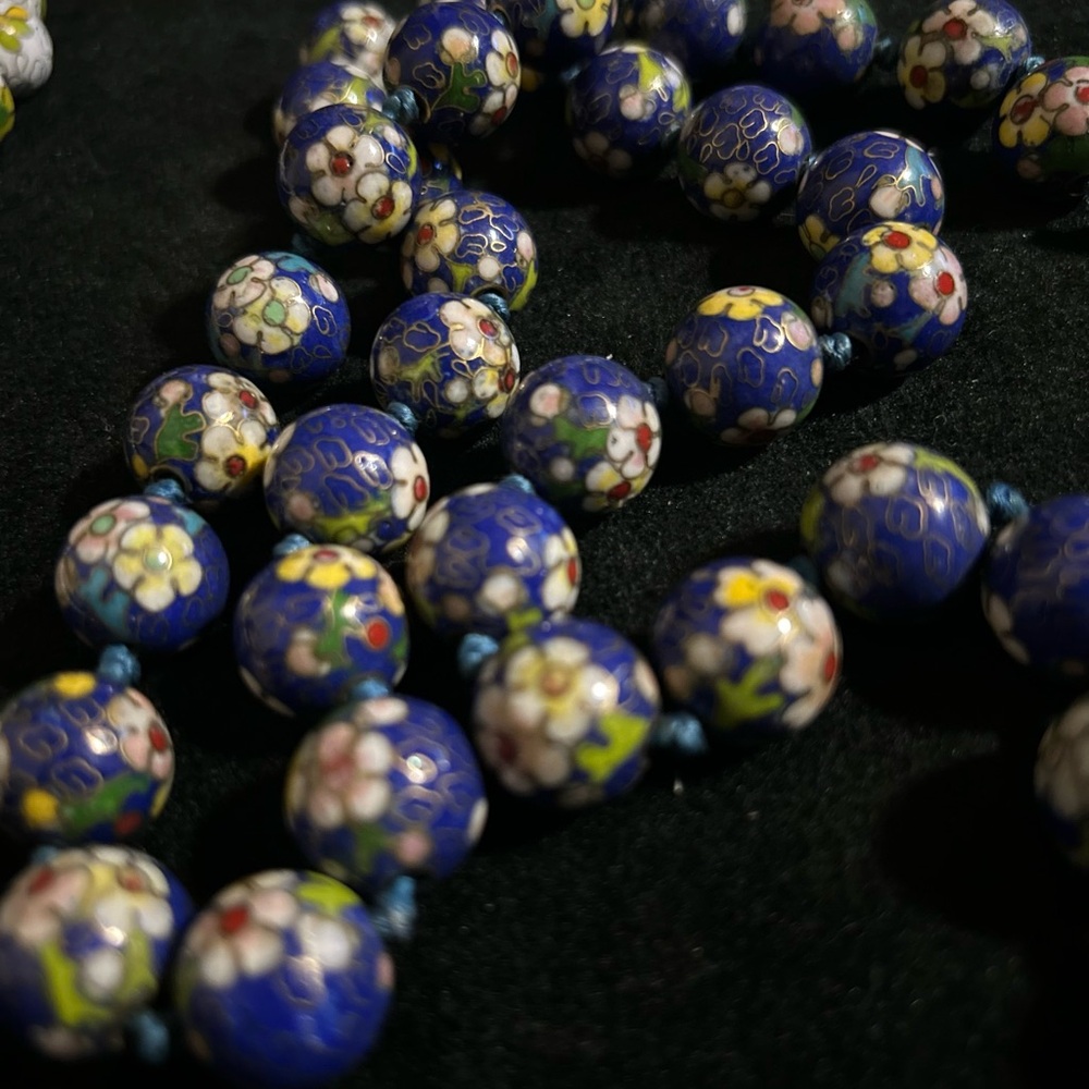 Vintage Cloisonné Blue Beaded Necklace